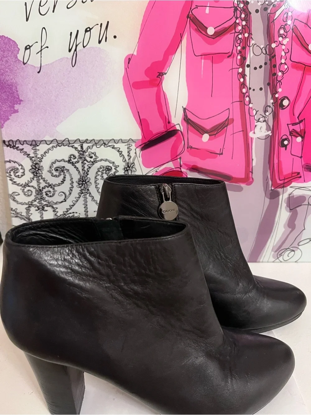 Geox Respira Black Leather Ankle Boots with Side Zippers - US Size 7.5